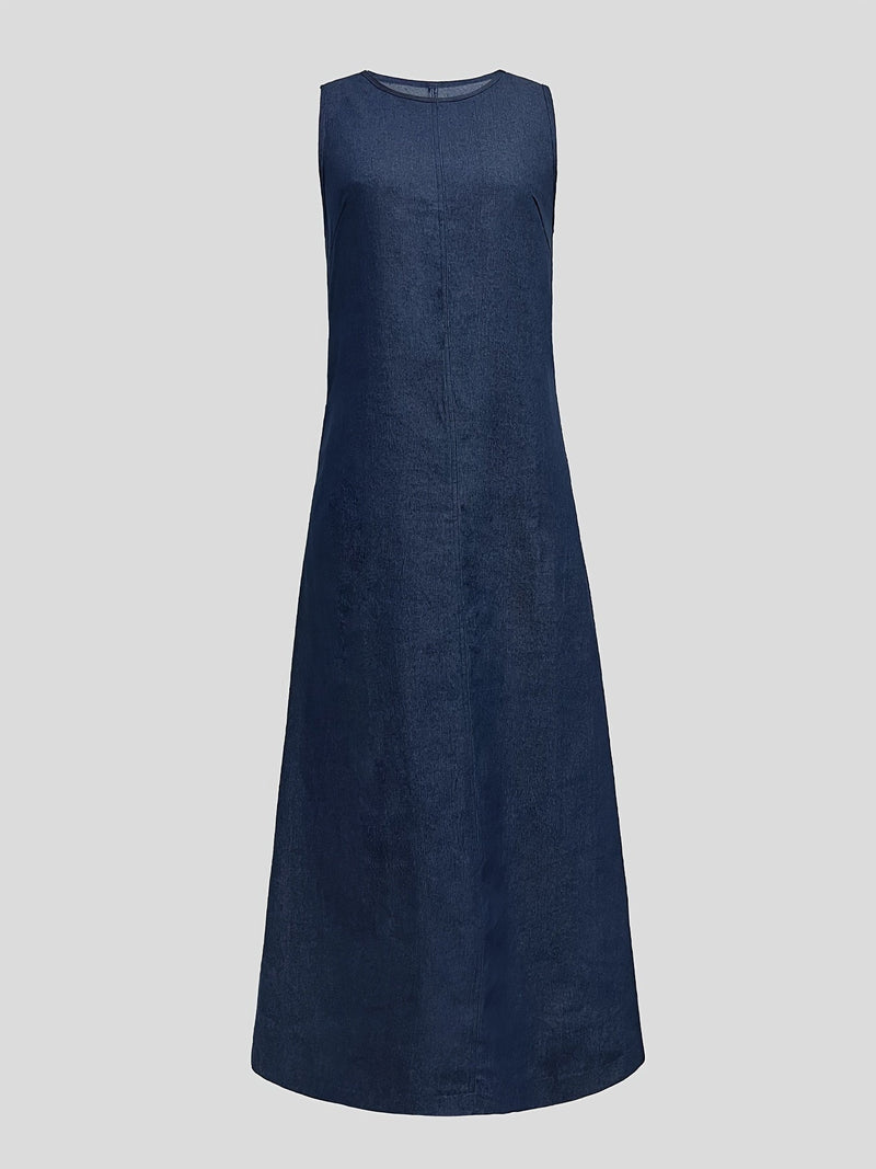 Maxi-jurk - Minimalistisch - Blauwe Kleur Zachte en Ademende Stof Mouwloos Ontwerp - Perfect voor Zomer - Dresses