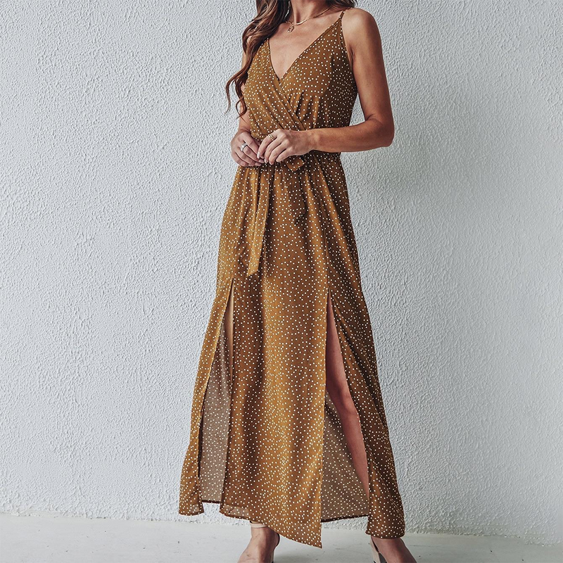 Maxi-jurk - Mira - Vloeiende Rok met Bloemenmotief Lichtgewicht Polyester - Ideaal voor Zomerse Evenementen - Beige / S