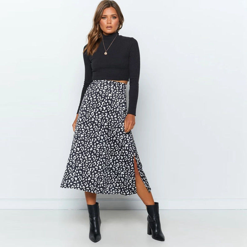 Maxi Rok - Dierenprint - Luchtig Stof met Split - Perfect voor Zomerse Dagen - Zwart / S - Dresses / Skirts