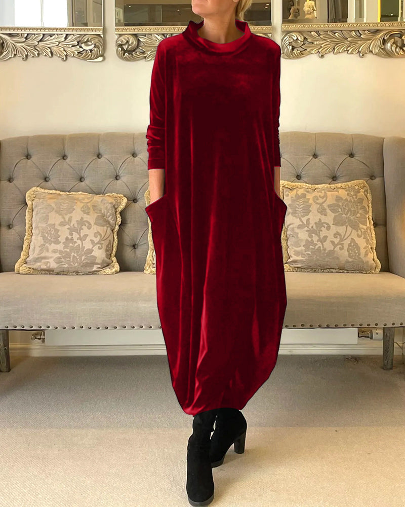 Maxi Shiftjurk - Eenvoudig - Fluweel Effen Kleur Lange Mouwen - Perfect voor Herfst en Winter - Rood / S - Dresses >