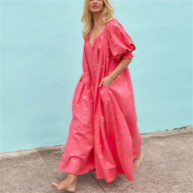 Maxi Tuniekjurk - Eloise - Pofmouwen en Hartmotieven - Zomer - Dresses