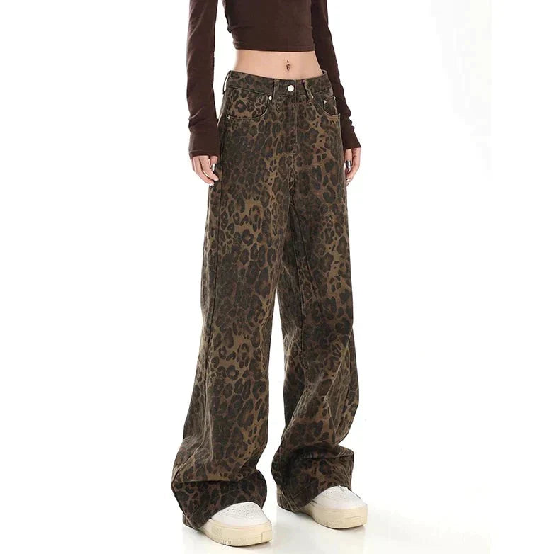 Mid-Waist Loose Jeans - Leopard Patroon - Zachter Materiaal Losse Pasvorm - Ideaal voor Dagelijks Gebruik - Women’s