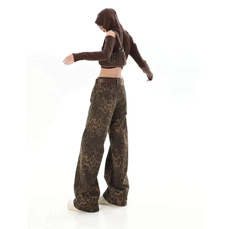 Mid-Waist Loose Jeans - Leopard Patroon - Zachter Materiaal Losse Pasvorm - Ideaal voor Dagelijks Gebruik - Women’s