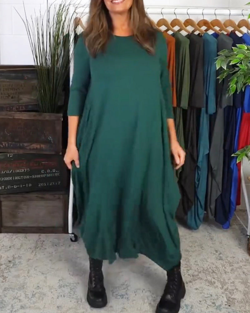 Midi Jurk - Informeel - Katoen met Mengsel - Ideaal voor Lente Herfst Winter - Groen / S - Dresses