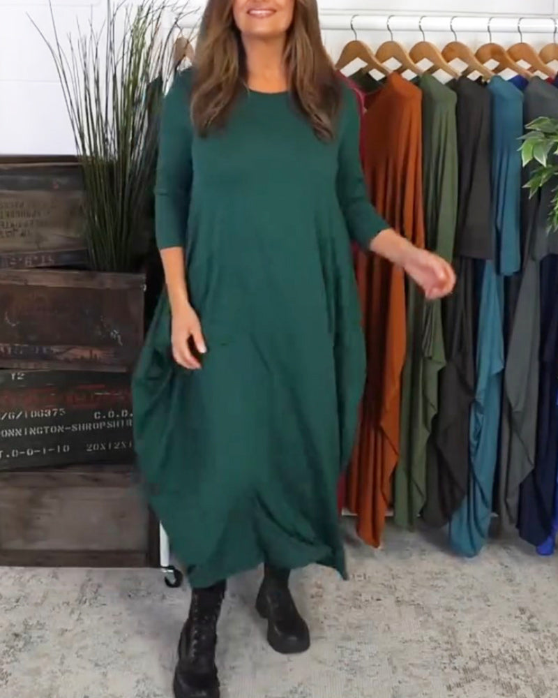 Midi Jurk - Informeel - Katoen met Mengsel - Ideaal voor Lente Herfst Winter - Dresses