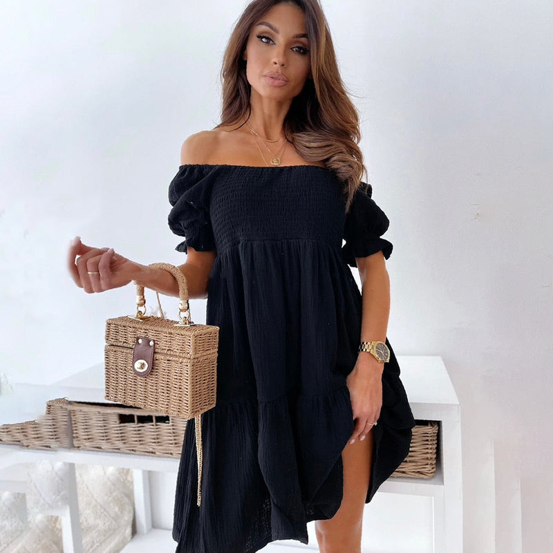 Mini Jurk - Vivian - Off-shoulder - Elegant - Zomer - Zwart / S - Dresses