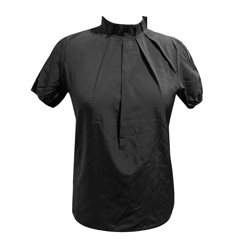 Mouwloze Blouse - Tijdloos Chic - Zwart Plooien Hoge Kraag - Perfect voor Formele Gelegenheden - Dames Blouses