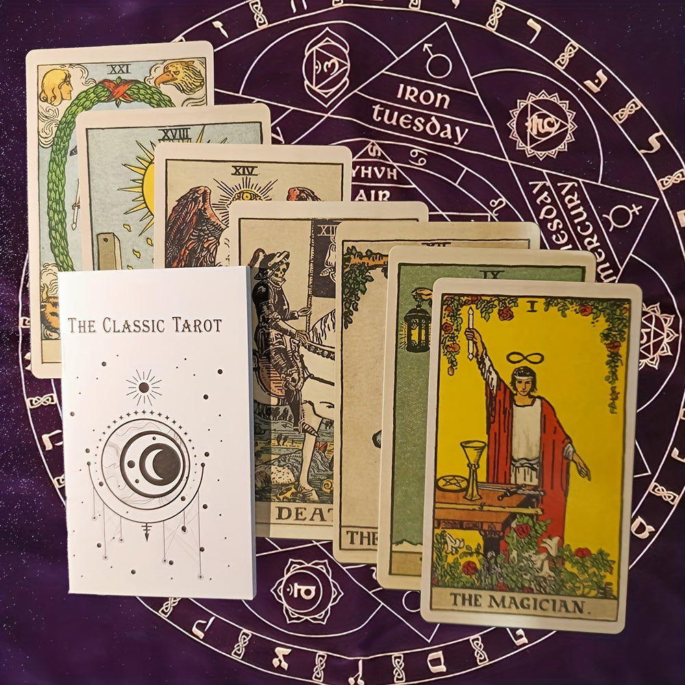 Tarotkaartendek op astrologische kaart achtergrond voor MysticTarot Klassieke Tarotkaarten.