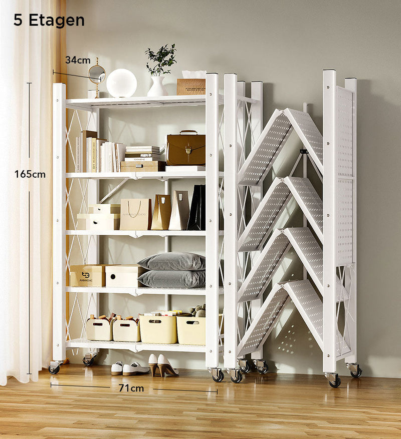 Opvouwbaar Opslagrek - Modern Design - Zwart - Robuust voor Elk Seizoen - 5-Laags / Wit - Storage & Organization