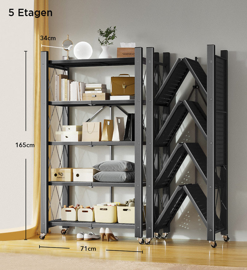 Opvouwbaar Opslagrek - Modern Design - Zwart - Robuust voor Elk Seizoen - 5-Laags / Zwart - Storage & Organization