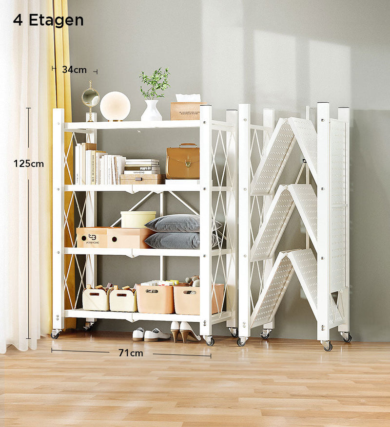 Opvouwbaar Opslagrek - Modern Design - Zwart - Robuust voor Elk Seizoen - 4-Laags / Wit - Storage & Organization