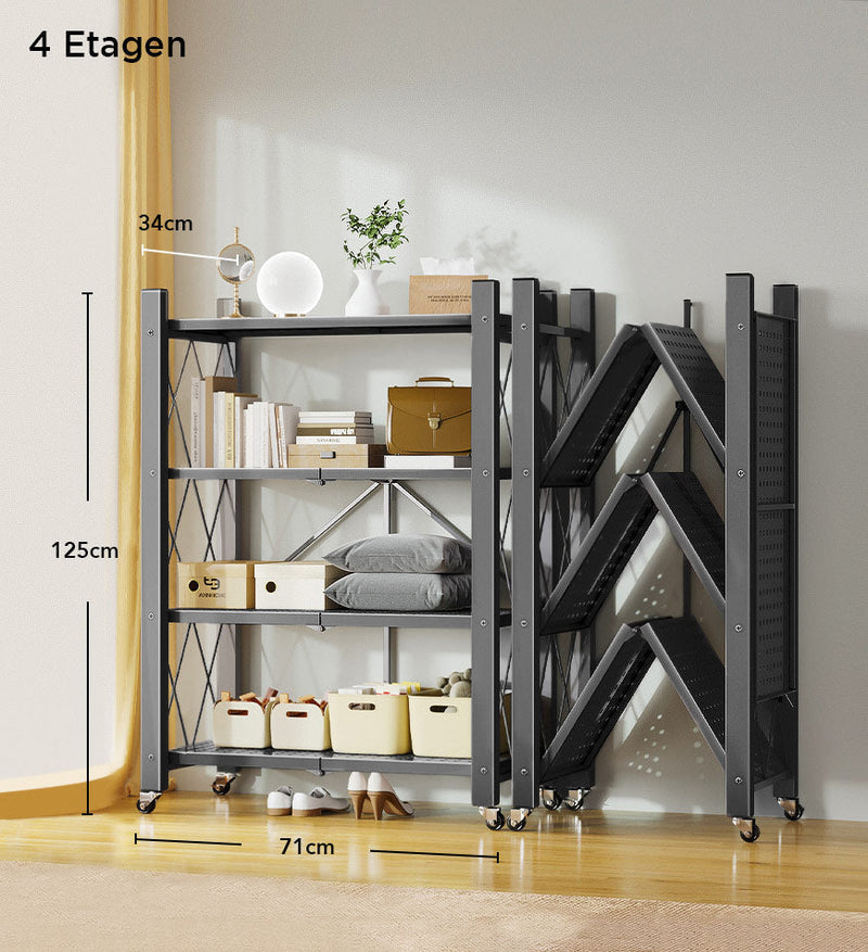 Opvouwbaar Opslagrek - Modern Design - Zwart - Robuust voor Elk Seizoen - 4-Laags / Zwart - Storage & Organization