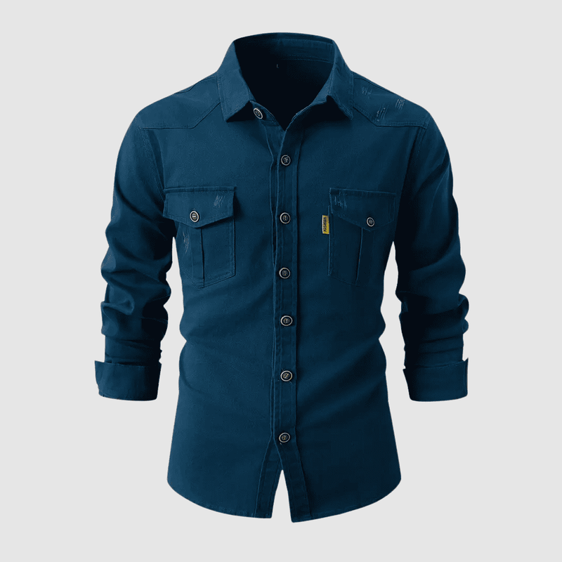 Overhemd - Klassiek - Premium Katoen Lange Mouwen - Perfect voor Casual Draagmomenten - Blauw / S - Heren Kleding