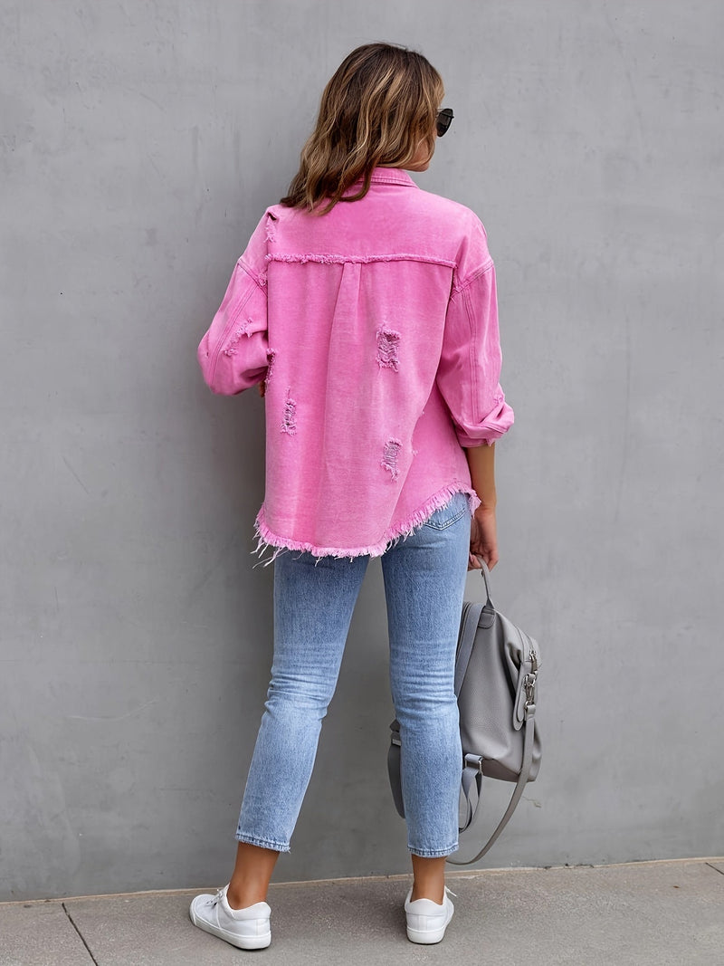 Oversized Denim Jasje - Boho - Niet-elastisch Effen kleur Knoopsluiting - Ideaal voor Alle Seizoenen - Boho Denim Jacket