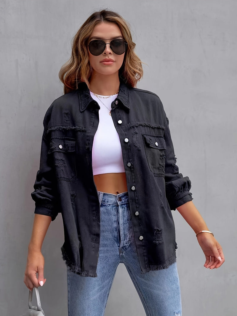 Oversized Denim Jasje - Boho - Niet-elastisch Effen kleur Knoopsluiting - Ideaal voor Alle Seizoenen - Boho Denim Jacket