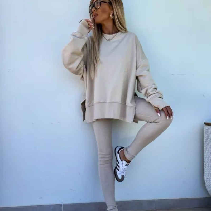 Oversized Sweatshirt- en Leggingset - Gezellig - Roze Polyester Comfortabel - Ideaal voor Luie Dagen - Loungewear