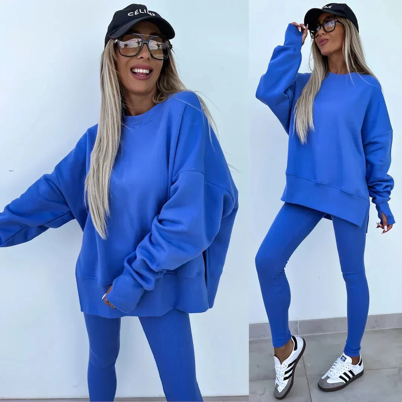 Oversized Sweatshirt- en Leggingset - Gezellig - Roze Polyester Comfortabel - Ideaal voor Luie Dagen - Blauw / XS