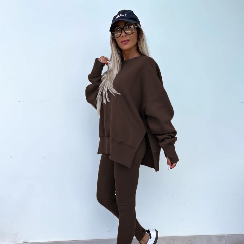 Oversized Sweatshirt- en Leggingset - Gezellig - Roze Polyester Comfortabel - Ideaal voor Luie Dagen - Loungewear