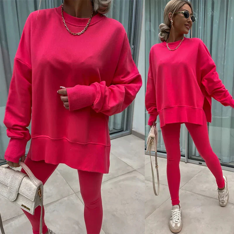 Oversized Sweatshirt- en Leggingset - Gezellig - Roze Polyester Comfortabel - Ideaal voor Luie Dagen - Roze / XS