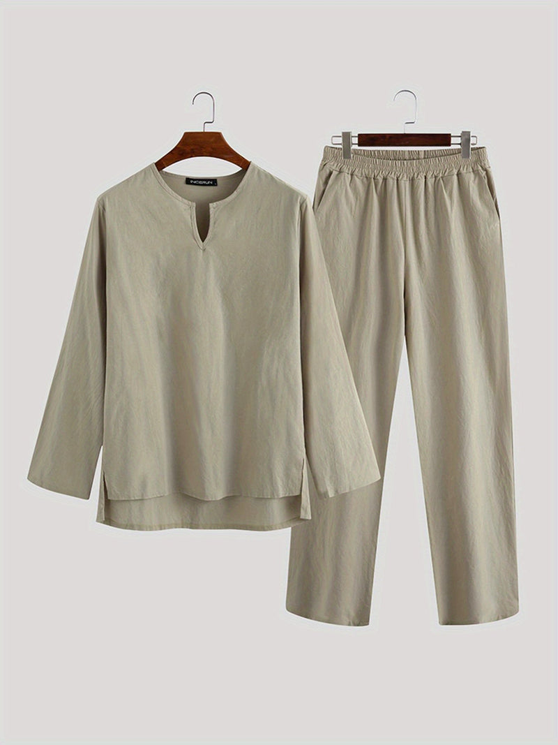 Pyjamaset - Casual - 100% Katoen - Geschikt voor Alle Seizoenen - Khaki / S - Kleding/Pyjamas