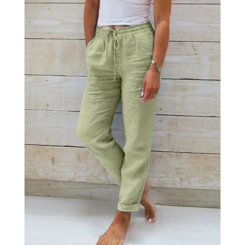 Rechte Broek - Casual - Polyestervezel en Hennepkatoen - Ideaal voor Lente Zomer en Herfst - GROEN / S - Casual Pants