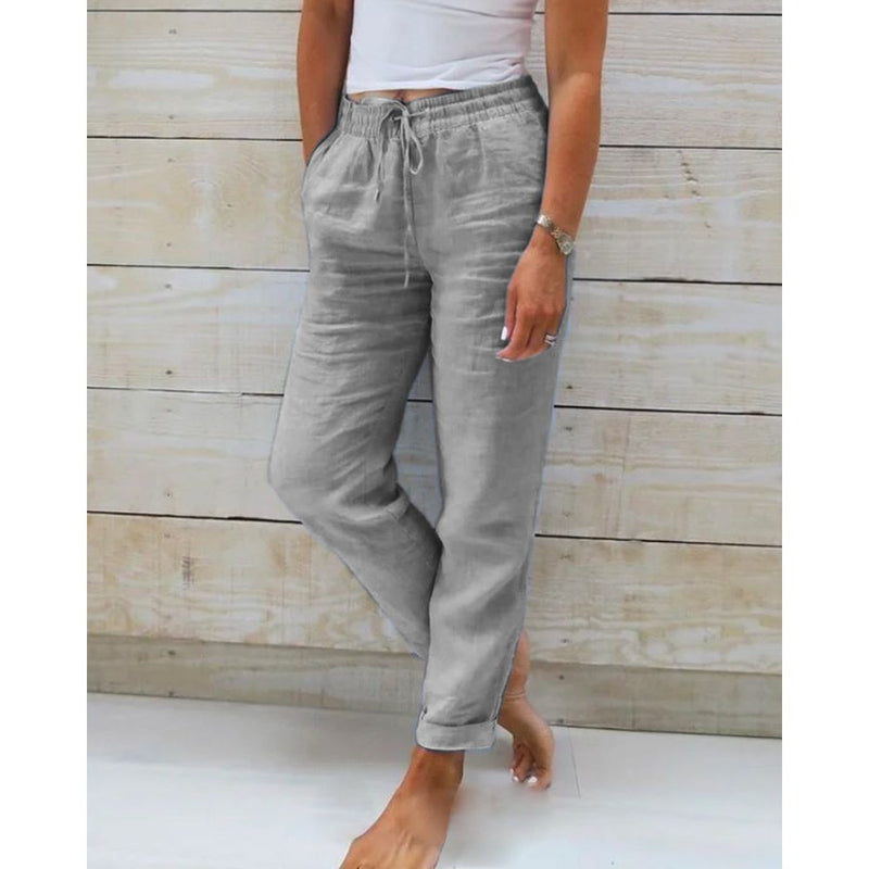 Rechte Broek - Casual - Polyestervezel en Hennepkatoen - Ideaal voor Lente Zomer en Herfst - GRIJS / S - Casual Pants