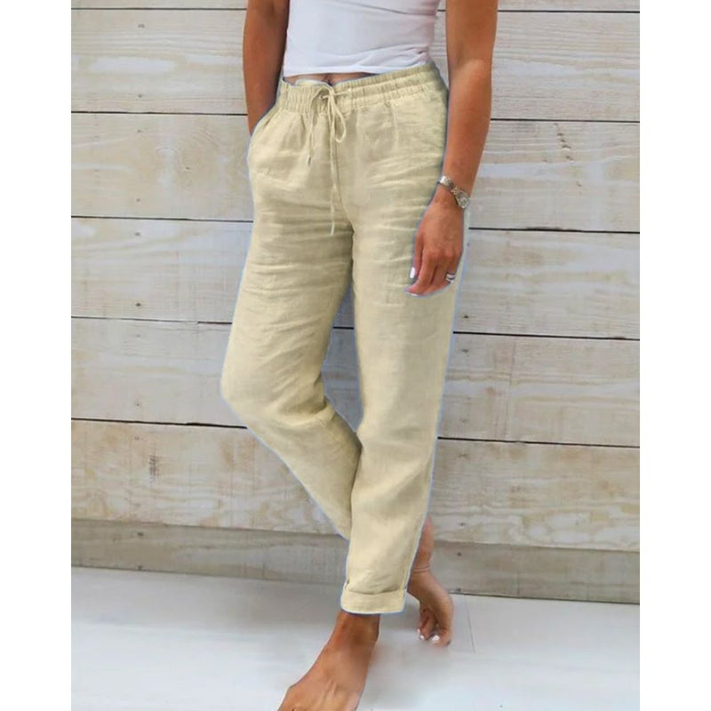 Rechte Broek - Casual - Polyestervezel en Hennepkatoen - Ideaal voor Lente Zomer en Herfst - KHAKI / S - Casual Pants