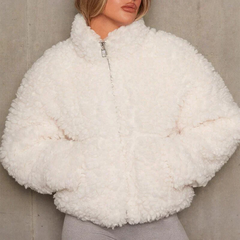 Romée Teddy Cropped Jacket | Fluffy & Warme Winterjas - Wit / S