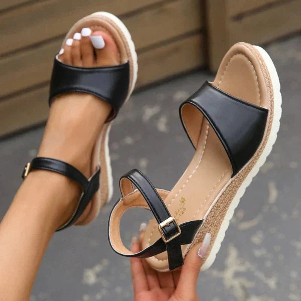 Sandalen Dames - Casual - Zacht Leer met Comfortabele Zool - Perfect voor Dagelijks Gebruik - Zwart / 36 - Sandals