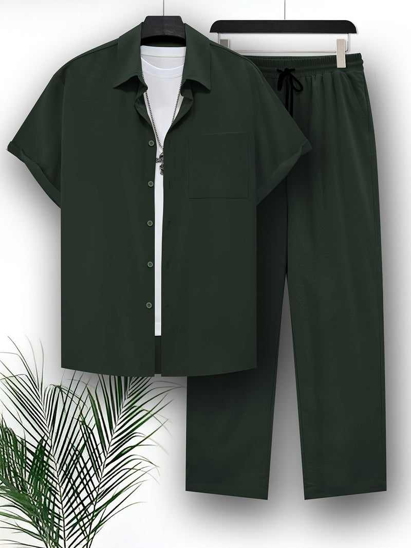 Set met Top en Broek - Casual - Polyester Korte Mouw Effen Kleur - Perfect voor Vrijetijdskleding - Groen / S