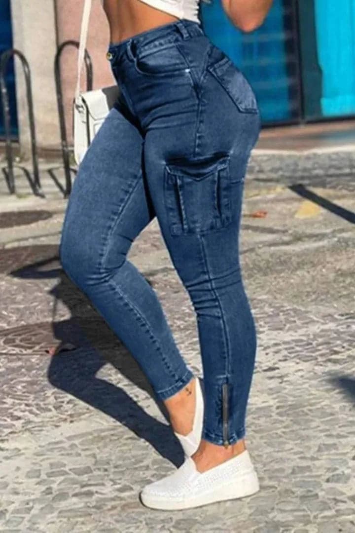 Skinny Jeans - Hoge Taille - Lichtblauw/Donkerblauw Katoen en Viscosevezel Hoge Stretch - Ideaal voor Dagelijks Gebruik