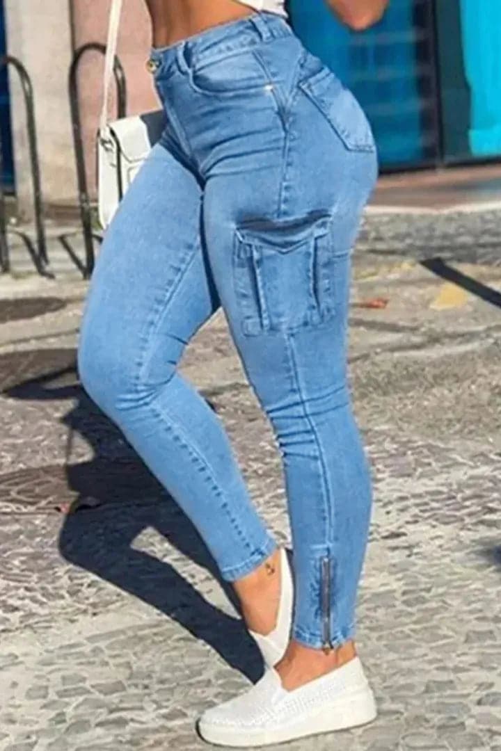 Skinny Jeans - Hoge Taille - Lichtblauw/Donkerblauw Katoen en Viscosevezel Hoge Stretch - Ideaal voor Dagelijks Gebruik