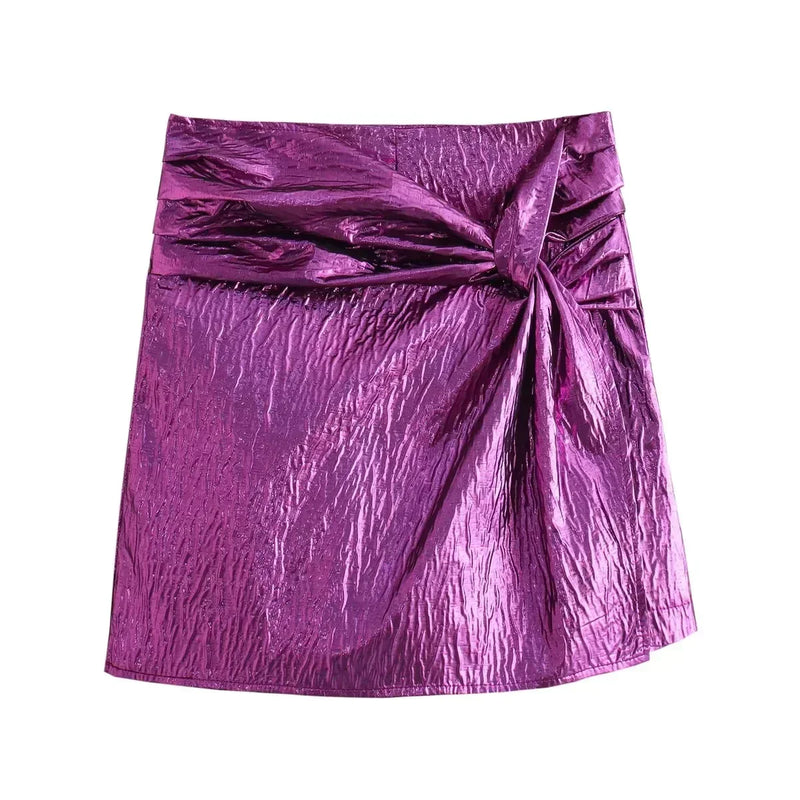 Skort - Glamour Collectie - Zwart Katoen Gedraaid Detail - Perfect voor Feestjes - Paars / XS - Dresses & Skirts