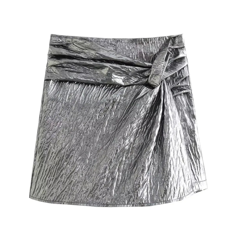 Skort - Glamour Collectie - Zwart Katoen Gedraaid Detail - Perfect voor Feestjes - Zilver / XS - Dresses & Skirts