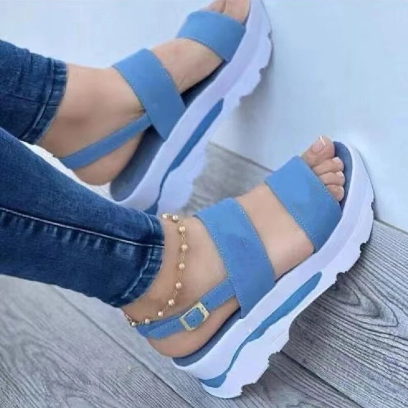 Sleehak Sandalen - Ilone Collectie - Roze Zwart Blauw Goud Wit - Ideaal voor Lente en Zomer - Blauw / 36 - Dames