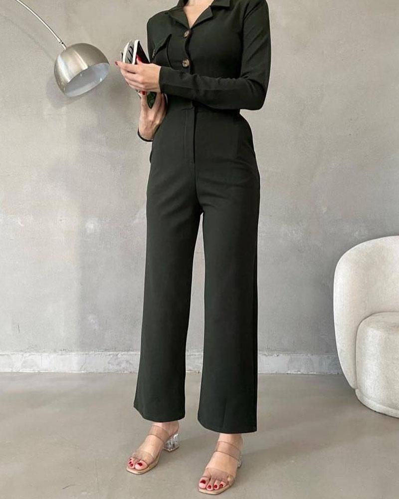 Slim Fit Jumpsuit - Modern - 100% Polyester - Ideaal voor Winter en Lente - Zwart / S - Women’s Fashion > Jumpsuits >