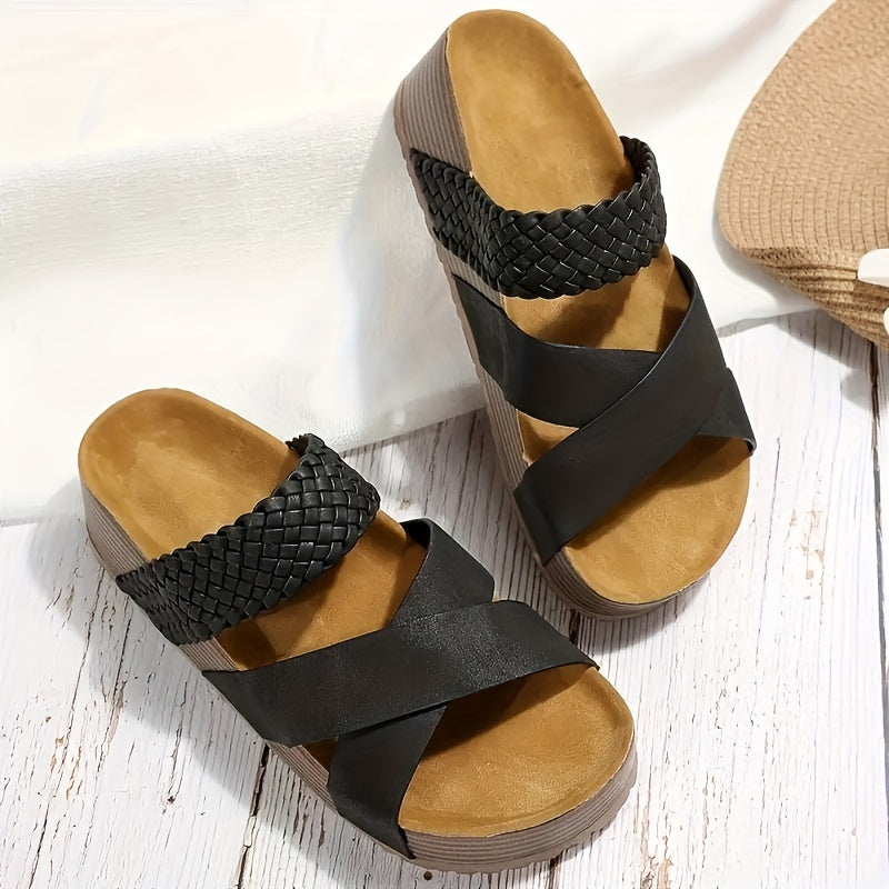 Slippers - Gevlochten Stijl - Bruin - Zachte Binnenzool - Ideaal voor Zomeruitjes - Slippers