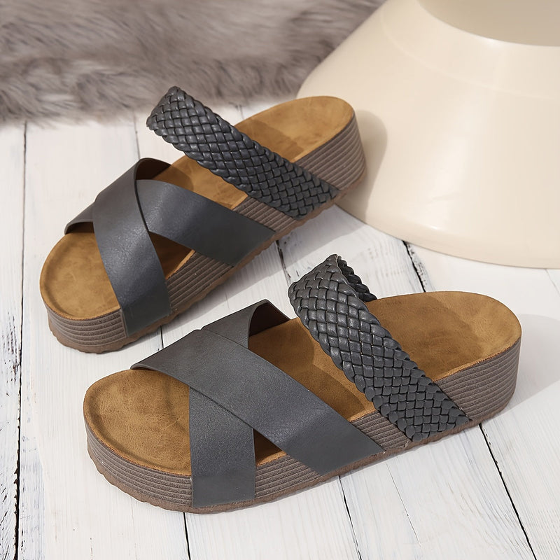 Slippers - Gevlochten Stijl - Bruin - Zachte Binnenzool - Ideaal voor Zomeruitjes - Grijs / CN36(EU36) - Slippers