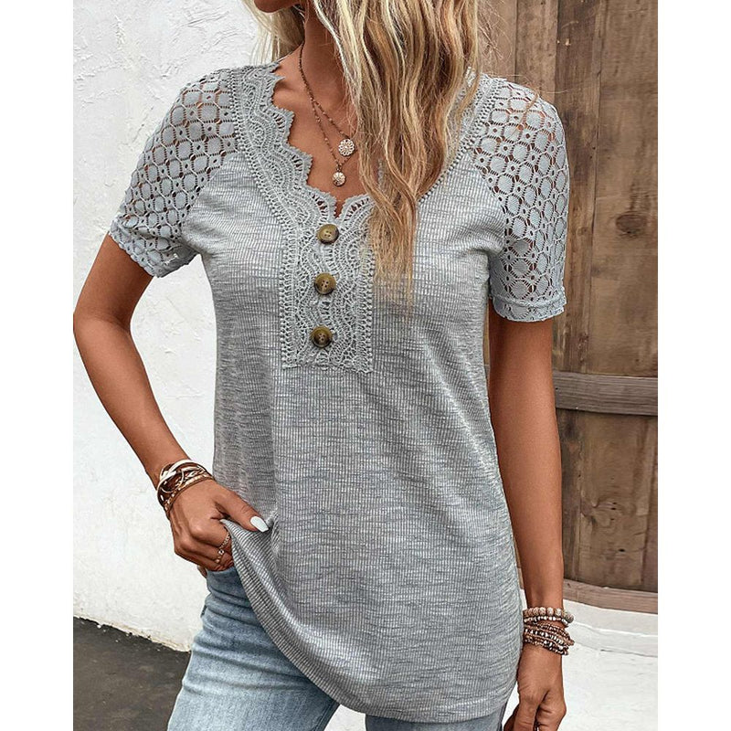 T-shirt - Elegant - Katoenmix Kant - Perfect voor Lente en Zomer - T-Shirts