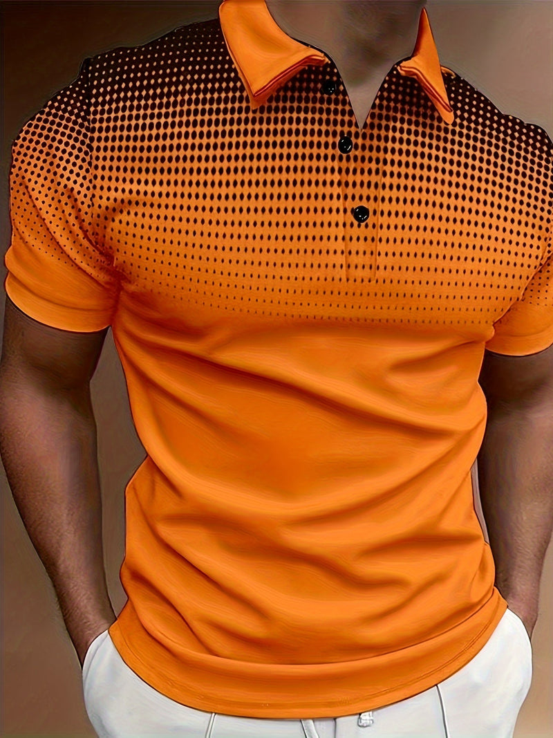 T-shirt - Geometrisch Patroon - Licht Stretchbaar Polyester - Ideaal voor Casual Dagen - Oranje / S