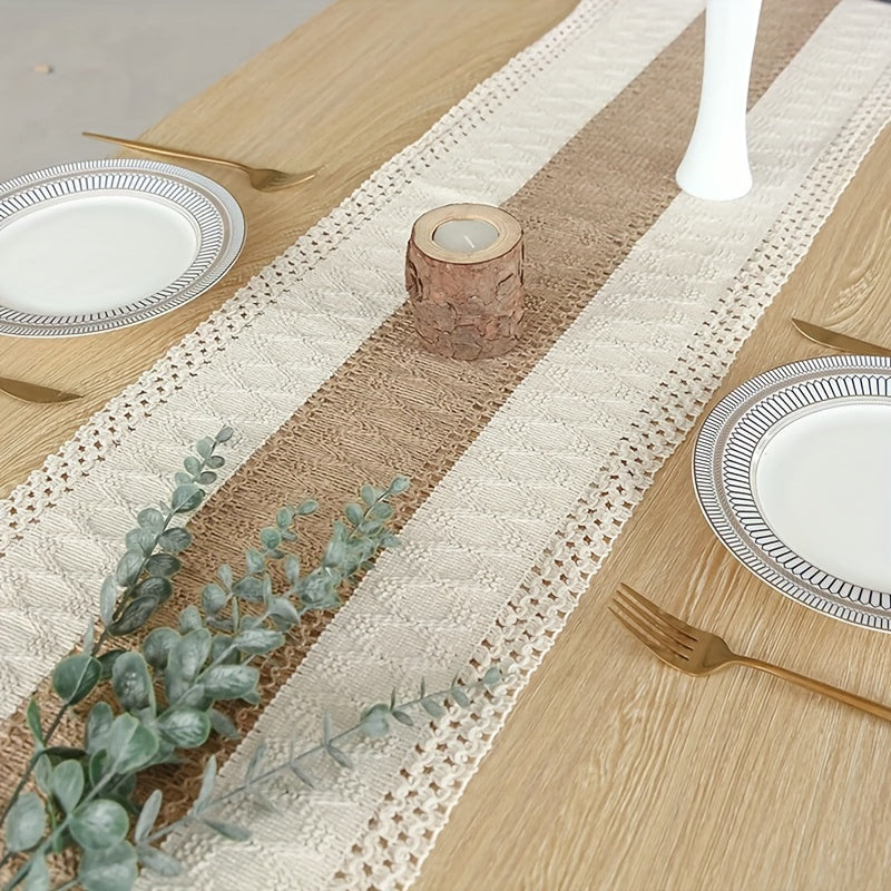 Tafelkleed - Modern - Linnenmix - Perfect voor Zomer Diners - Wit/Bruin - Textiles & Fabrics