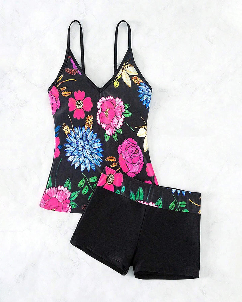 Tankini Dames - Bloemmotief - Spandex en Polyester - Ideaal voor Zomer Vakantie - Tankinis