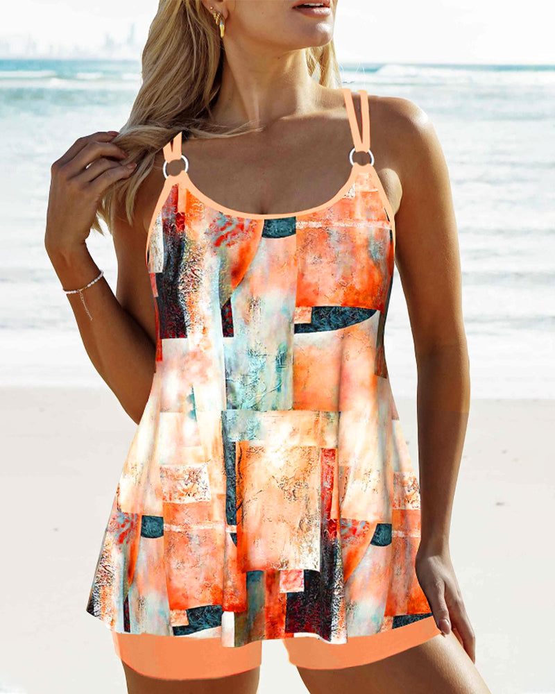 Tankini Set - Eenvoudig - 85% Polyester 15% Spandex - Ideaal voor Zomervakantie - Oranje / S - Tankinis