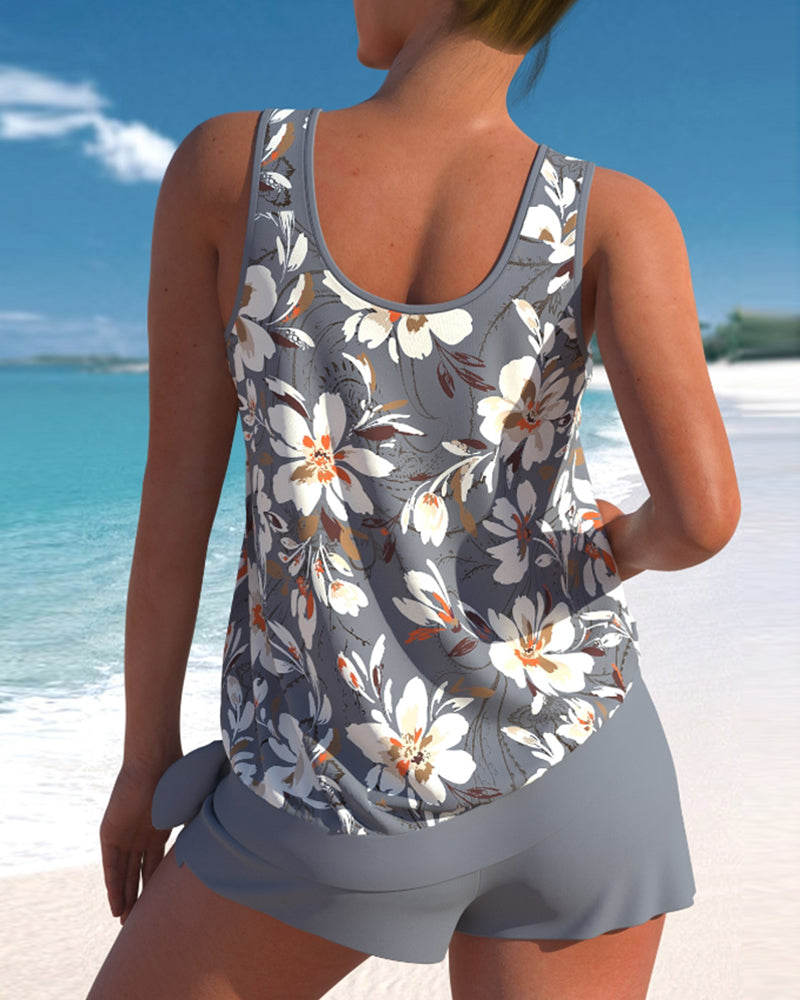 Tankini Set - Eenvoudig - Bedrukt Mouwloos Draadloze BH Shorts - Perfect voor Zomer Vakantie - Tankinis