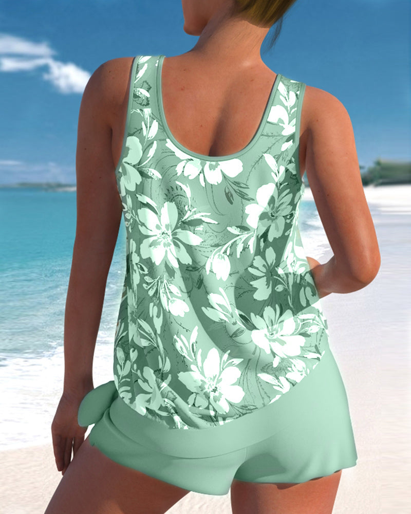 Tankini Set - Eenvoudig - Bedrukt Mouwloos Draadloze BH Shorts - Perfect voor Zomer Vakantie - Tankinis