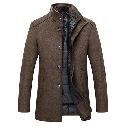 Brown wool coat met opstaande kraag en knoopsluiting van Tommy™ lange winterjas.