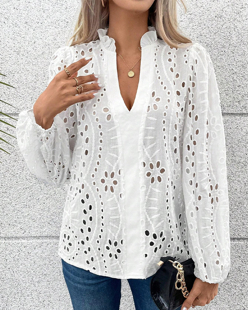 Top - Chic - Katoenmix Opstaande Kraag - Perfect voor Lente Zomer en Herfst - Chic Tops