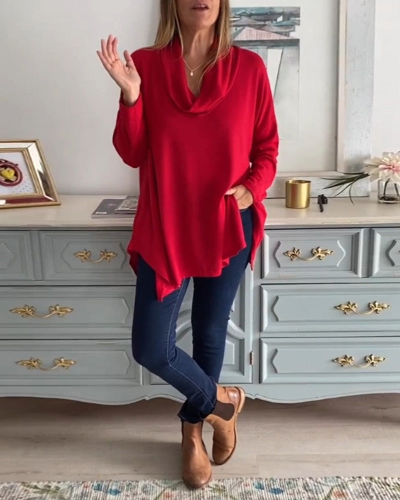 Top - Eenvoudig Elegant - Katoenmengsels - Perfect voor Herfst en Winter - Rood / S - Dames Tops