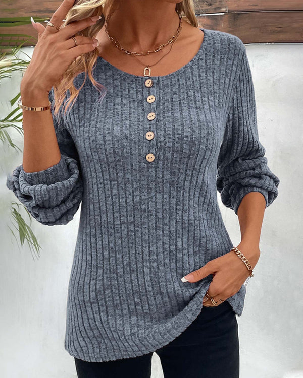 Top - Eenvoudig - Katoenmix - Perfect voor Herfst en Winter - Blauw / S - Tops