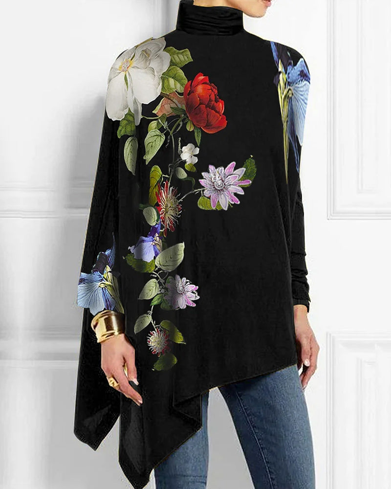 Top - Elegant - Katoenmix met Bloemmotief - Geschikt voor Lente Herfst en Winter - Tops